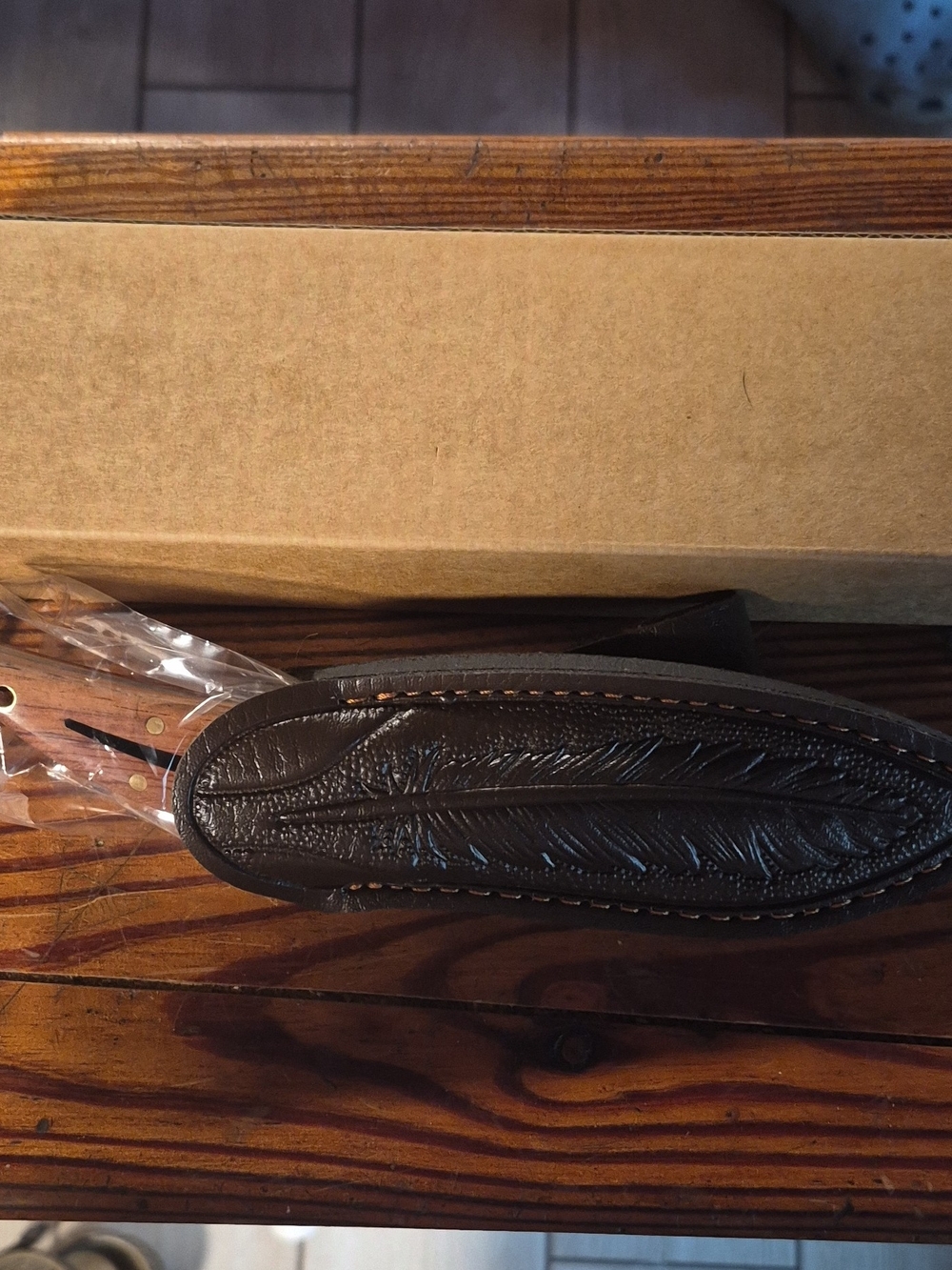 Handmade Brown Leather Feather Knife Sheath